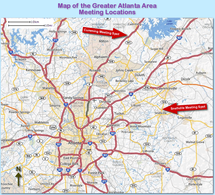 Map of Atlanta area with meeting locations