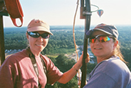 Hot air balloon passengers Debbie & Tanya enjoy the sights